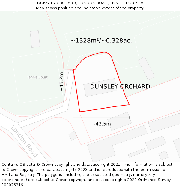 DUNSLEY ORCHARD, LONDON ROAD, TRING, HP23 6HA: Plot and title map