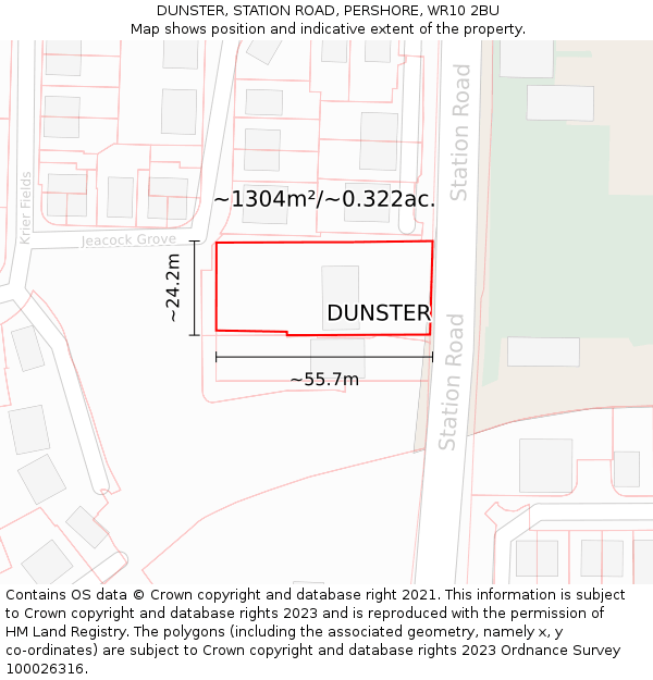 DUNSTER, STATION ROAD, PERSHORE, WR10 2BU: Plot and title map