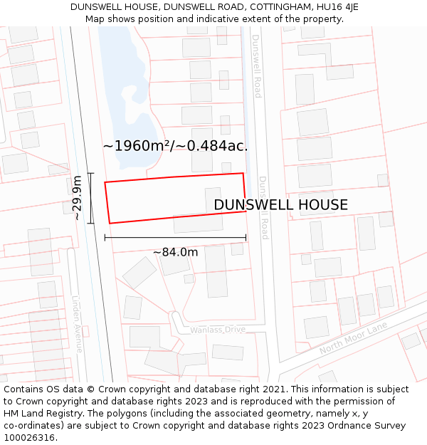 DUNSWELL HOUSE, DUNSWELL ROAD, COTTINGHAM, HU16 4JE: Plot and title map