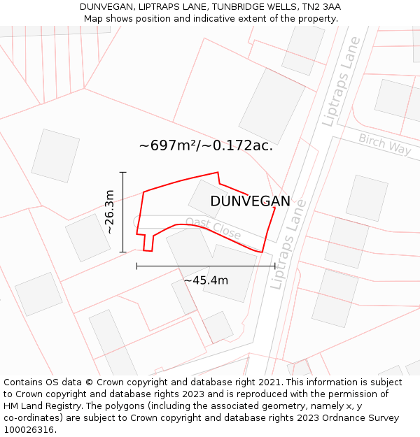 DUNVEGAN, LIPTRAPS LANE, TUNBRIDGE WELLS, TN2 3AA: Plot and title map