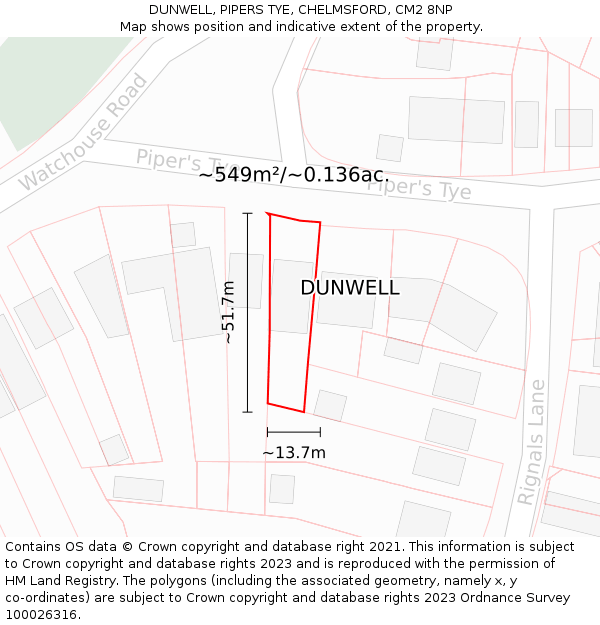 DUNWELL, PIPERS TYE, CHELMSFORD, CM2 8NP: Plot and title map