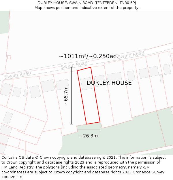 DURLEY HOUSE, SWAIN ROAD, TENTERDEN, TN30 6PJ: Plot and title map
