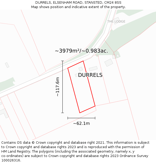 DURRELS, ELSENHAM ROAD, STANSTED, CM24 8SS: Plot and title map