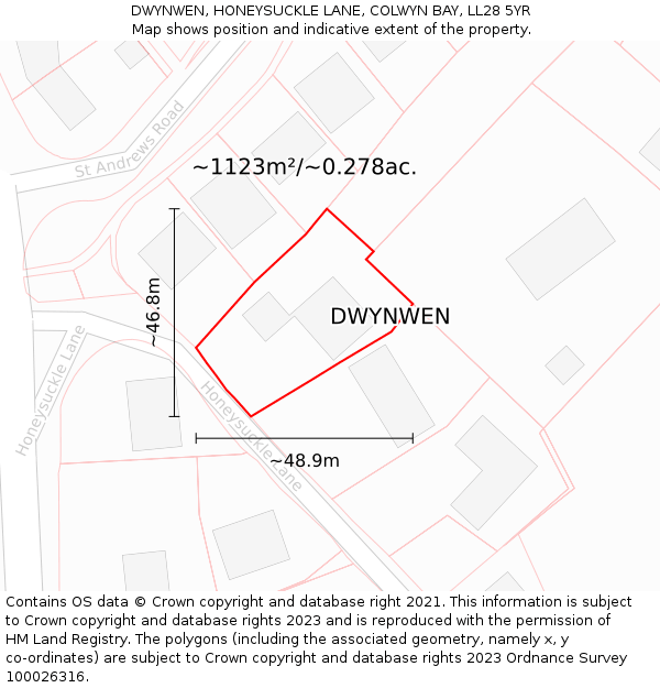 DWYNWEN, HONEYSUCKLE LANE, COLWYN BAY, LL28 5YR: Plot and title map