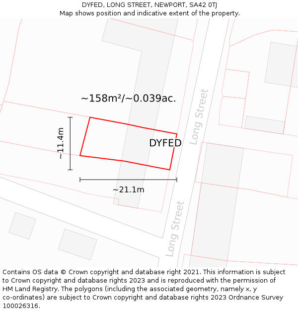 DYFED, LONG STREET, NEWPORT, SA42 0TJ: Plot and title map