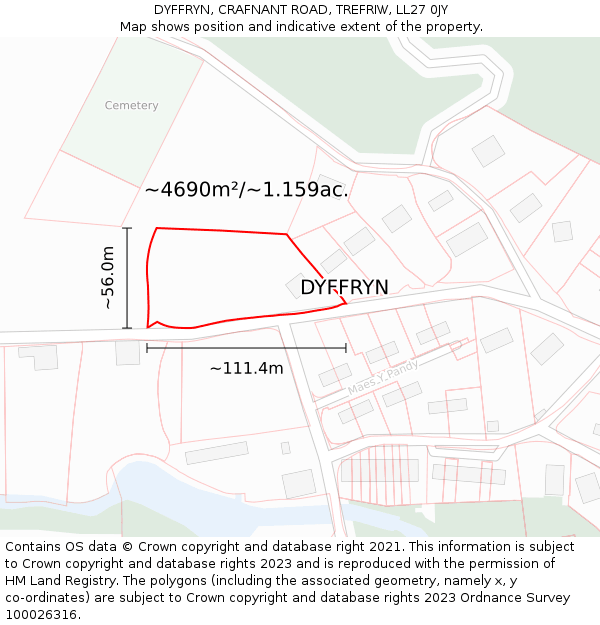 DYFFRYN, CRAFNANT ROAD, TREFRIW, LL27 0JY: Plot and title map