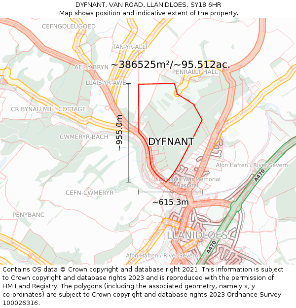 DYFNANT, VAN ROAD, LLANIDLOES, SY18 6HR: Plot and title map