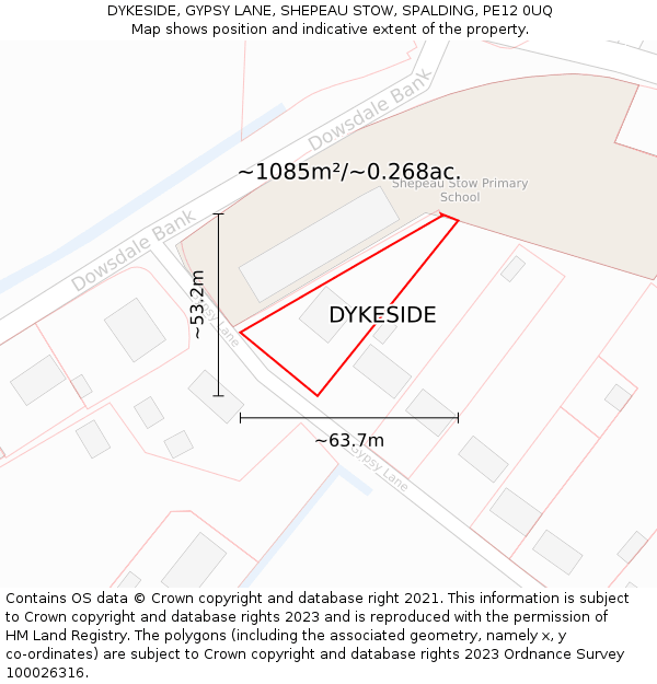 DYKESIDE, GYPSY LANE, SHEPEAU STOW, SPALDING, PE12 0UQ: Plot and title map