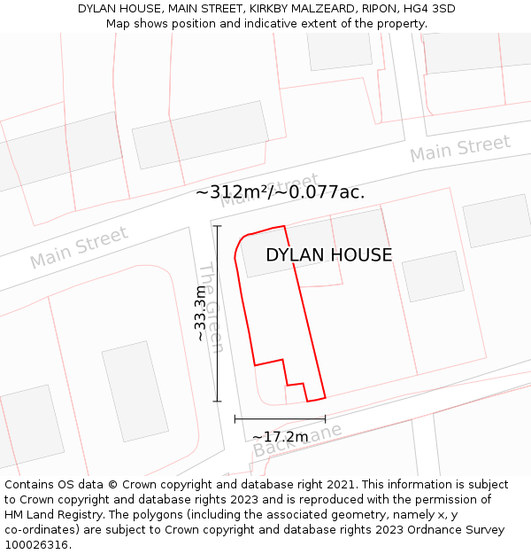 DYLAN HOUSE, MAIN STREET, KIRKBY MALZEARD, RIPON, HG4 3SD: Plot and title map