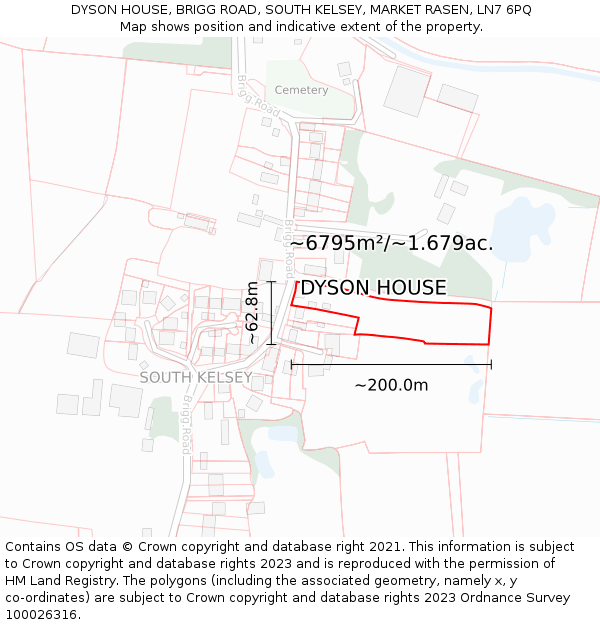 DYSON HOUSE, BRIGG ROAD, SOUTH KELSEY, MARKET RASEN, LN7 6PQ: Plot and title map