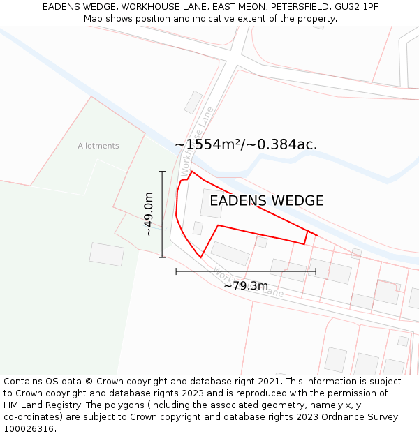 EADENS WEDGE, WORKHOUSE LANE, EAST MEON, PETERSFIELD, GU32 1PF: Plot and title map