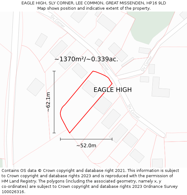 EAGLE HIGH, SLY CORNER, LEE COMMON, GREAT MISSENDEN, HP16 9LD: Plot and title map