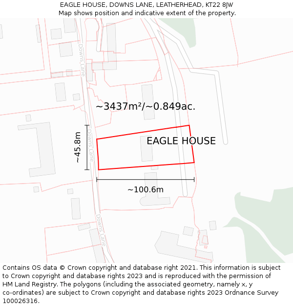 EAGLE HOUSE, DOWNS LANE, LEATHERHEAD, KT22 8JW: Plot and title map