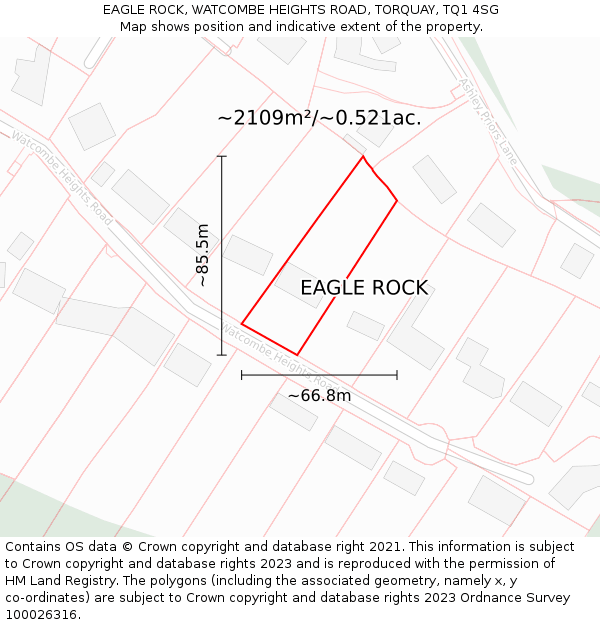 EAGLE ROCK, WATCOMBE HEIGHTS ROAD, TORQUAY, TQ1 4SG: Plot and title map