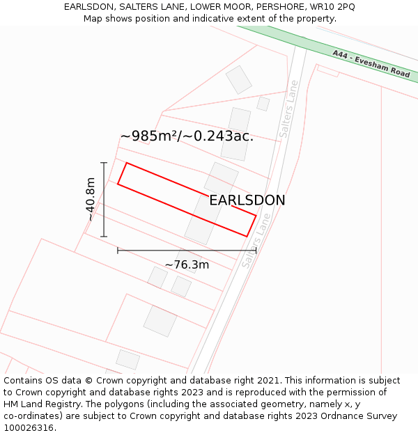 EARLSDON, SALTERS LANE, LOWER MOOR, PERSHORE, WR10 2PQ: Plot and title map