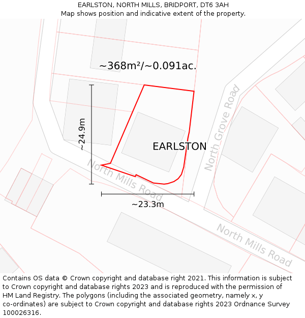 EARLSTON, NORTH MILLS, BRIDPORT, DT6 3AH: Plot and title map