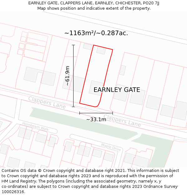 EARNLEY GATE, CLAPPERS LANE, EARNLEY, CHICHESTER, PO20 7JJ: Plot and title map