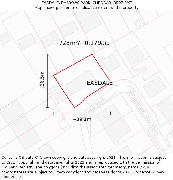 EASDALE, BARROWS PARK, CHEDDAR, BS27 3AZ: Plot and title map