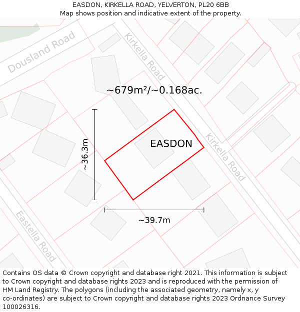 EASDON, KIRKELLA ROAD, YELVERTON, PL20 6BB: Plot and title map