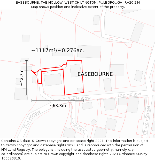 EASEBOURNE, THE HOLLOW, WEST CHILTINGTON, PULBOROUGH, RH20 2JN: Plot and title map