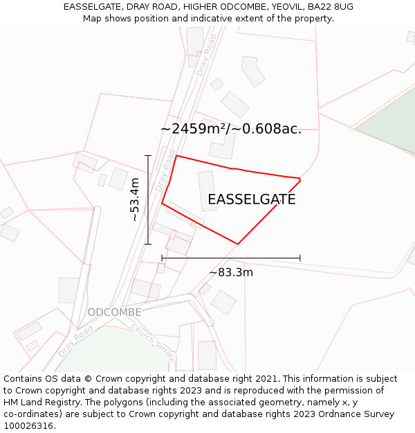 EASSELGATE, DRAY ROAD, HIGHER ODCOMBE, YEOVIL, BA22 8UG: Plot and title map