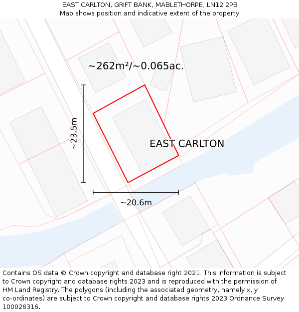 EAST CARLTON, GRIFT BANK, MABLETHORPE, LN12 2PB: Plot and title map