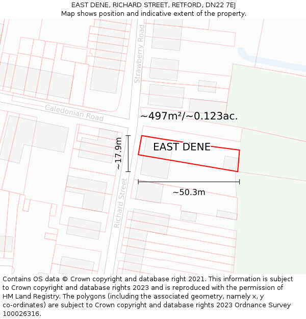 EAST DENE, RICHARD STREET, RETFORD, DN22 7EJ: Plot and title map