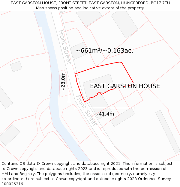 EAST GARSTON HOUSE, FRONT STREET, EAST GARSTON, HUNGERFORD, RG17 7EU: Plot and title map