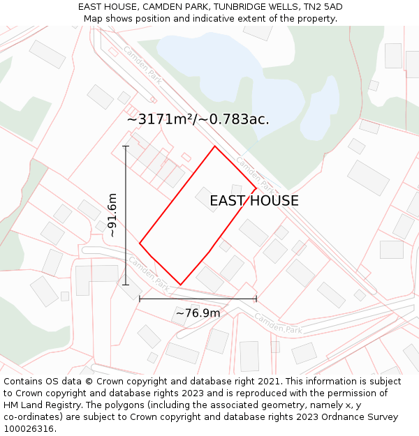 EAST HOUSE, CAMDEN PARK, TUNBRIDGE WELLS, TN2 5AD: Plot and title map