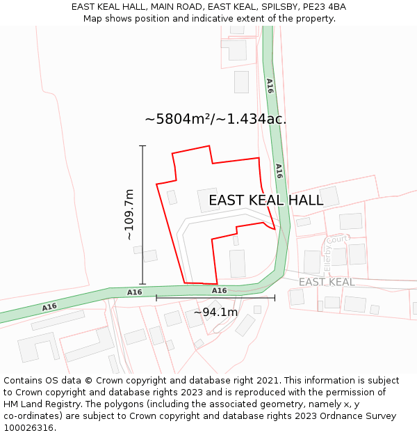 EAST KEAL HALL, MAIN ROAD, EAST KEAL, SPILSBY, PE23 4BA: Plot and title map