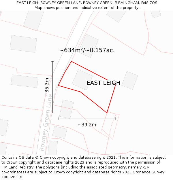 EAST LEIGH, ROWNEY GREEN LANE, ROWNEY GREEN, BIRMINGHAM, B48 7QS: Plot and title map