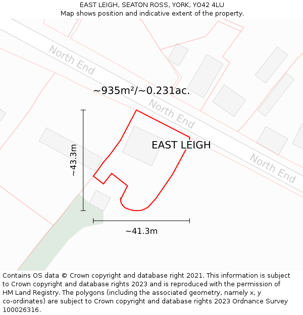 EAST LEIGH, SEATON ROSS, YORK, YO42 4LU: Plot and title map