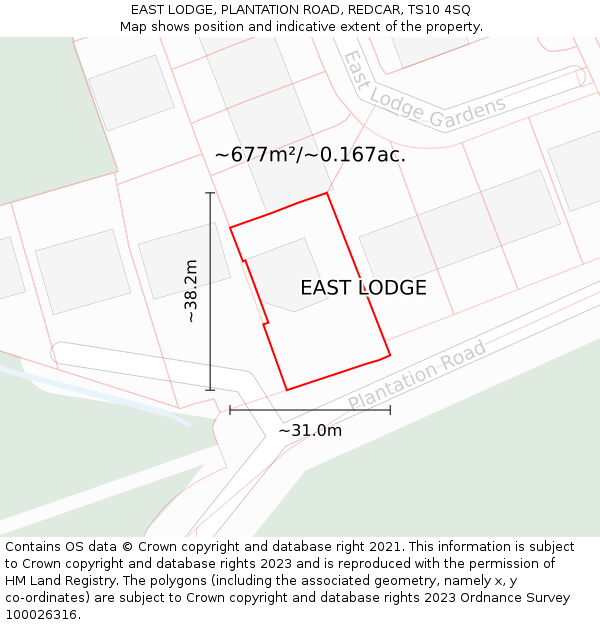 EAST LODGE, PLANTATION ROAD, REDCAR, TS10 4SQ: Plot and title map