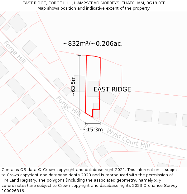 EAST RIDGE, FORGE HILL, HAMPSTEAD NORREYS, THATCHAM, RG18 0TE: Plot and title map