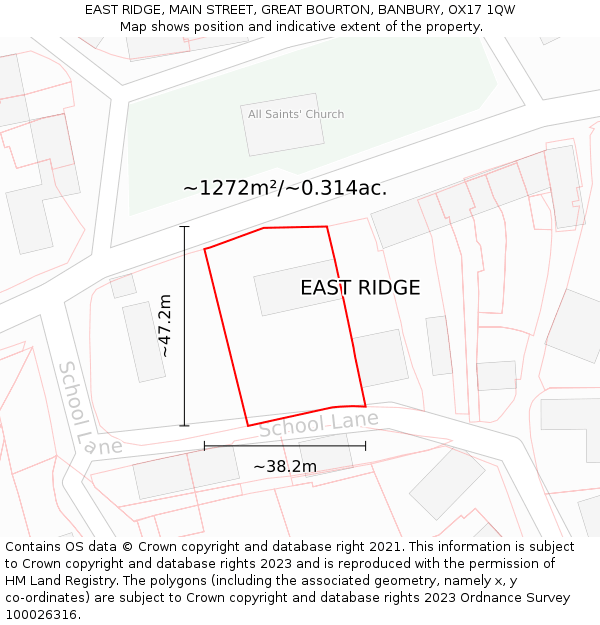 EAST RIDGE, MAIN STREET, GREAT BOURTON, BANBURY, OX17 1QW: Plot and title map