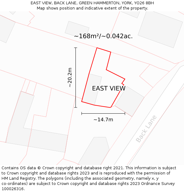 EAST VIEW, BACK LANE, GREEN HAMMERTON, YORK, YO26 8BH: Plot and title map