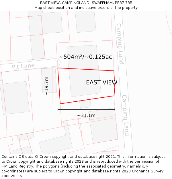 EAST VIEW, CAMPINGLAND, SWAFFHAM, PE37 7RB: Plot and title map
