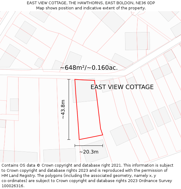 EAST VIEW COTTAGE, THE HAWTHORNS, EAST BOLDON, NE36 0DP: Plot and title map