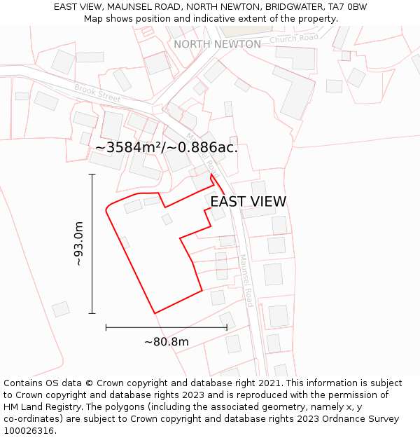 EAST VIEW, MAUNSEL ROAD, NORTH NEWTON, BRIDGWATER, TA7 0BW: Plot and title map