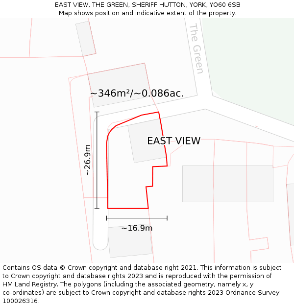 EAST VIEW, THE GREEN, SHERIFF HUTTON, YORK, YO60 6SB: Plot and title map