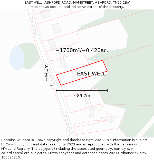 EAST WELL, ASHFORD ROAD, HAMSTREET, ASHFORD, TN26 2EW: Plot and title map