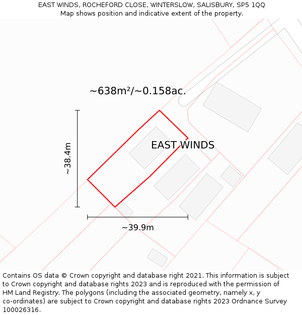 EAST WINDS, ROCHEFORD CLOSE, WINTERSLOW, SALISBURY, SP5 1QQ: Plot and title map