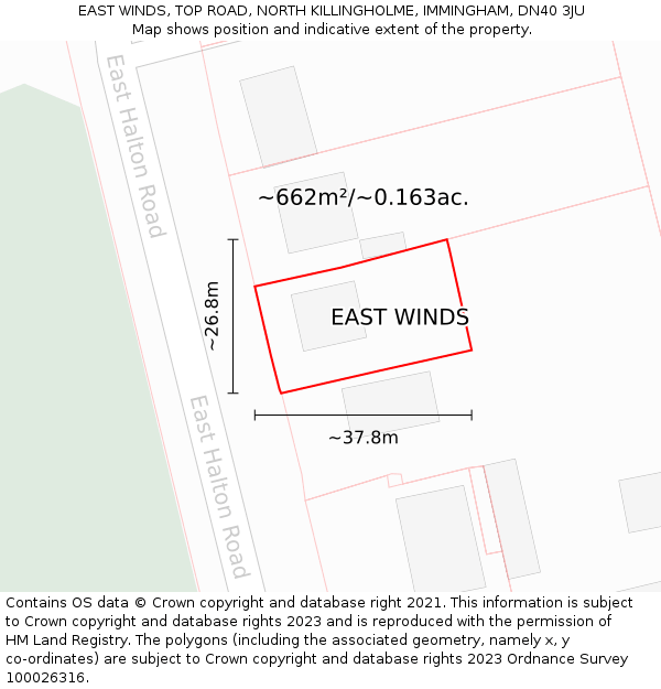 EAST WINDS, TOP ROAD, NORTH KILLINGHOLME, IMMINGHAM, DN40 3JU: Plot and title map