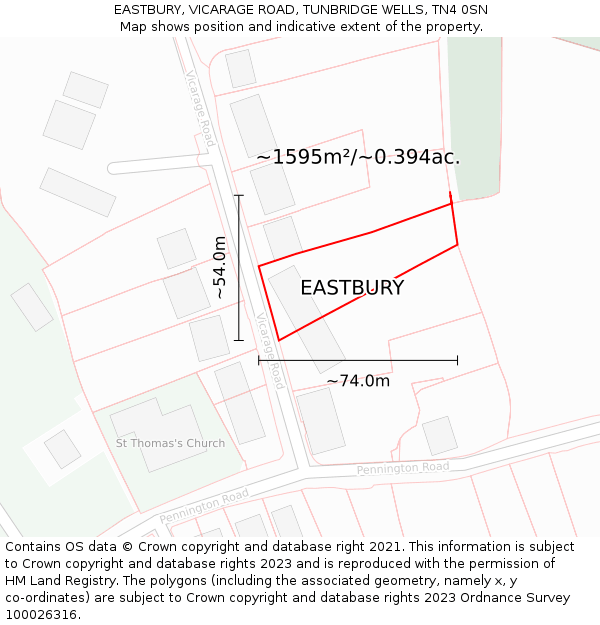 EASTBURY, VICARAGE ROAD, TUNBRIDGE WELLS, TN4 0SN: Plot and title map