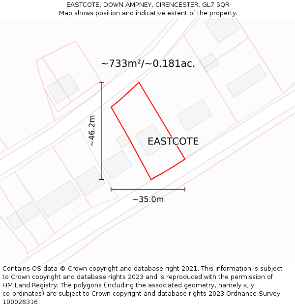 EASTCOTE, DOWN AMPNEY, CIRENCESTER, GL7 5QR: Plot and title map