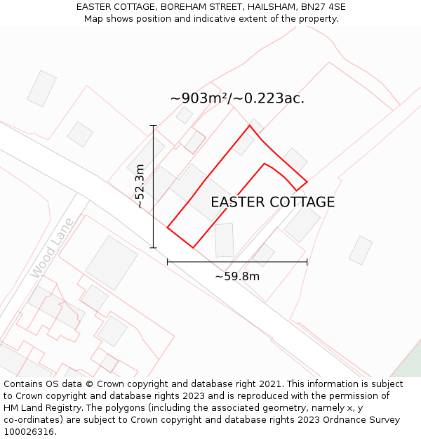 EASTER COTTAGE, BOREHAM STREET, HAILSHAM, BN27 4SE: Plot and title map