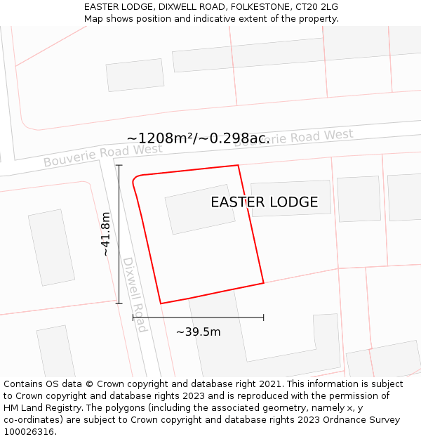 EASTER LODGE, DIXWELL ROAD, FOLKESTONE, CT20 2LG: Plot and title map