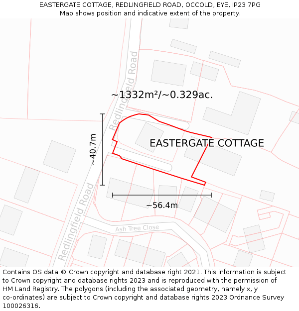 EASTERGATE COTTAGE, REDLINGFIELD ROAD, OCCOLD, EYE, IP23 7PG: Plot and title map