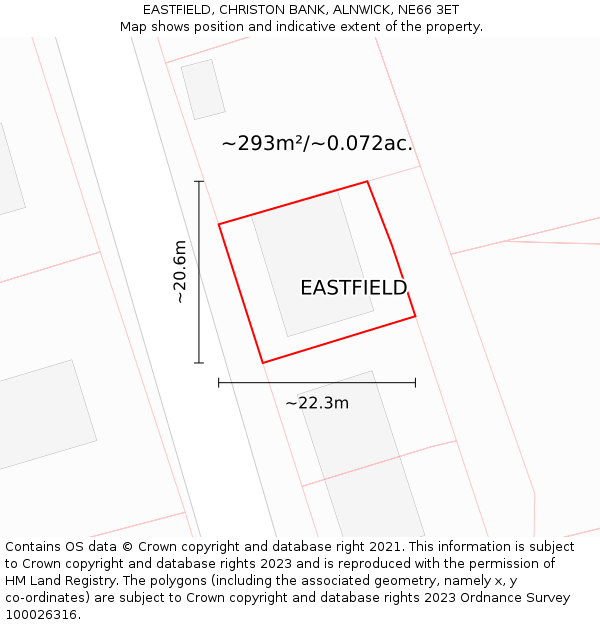 EASTFIELD, CHRISTON BANK, ALNWICK, NE66 3ET: Plot and title map