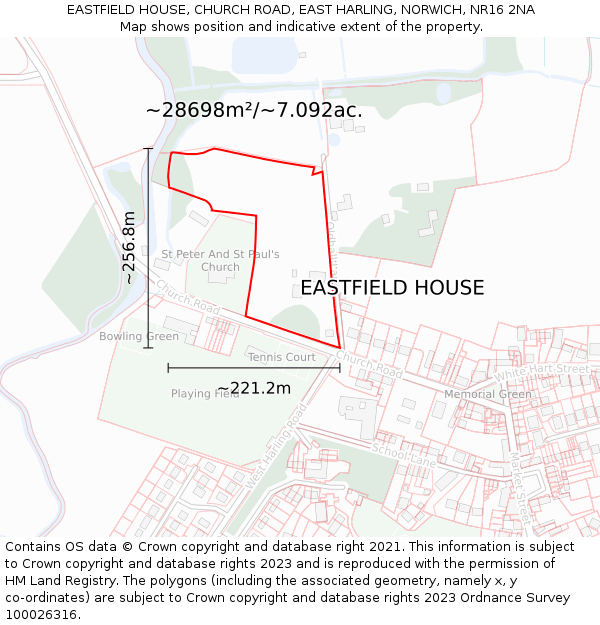EASTFIELD HOUSE, CHURCH ROAD, EAST HARLING, NORWICH, NR16 2NA: Plot and title map